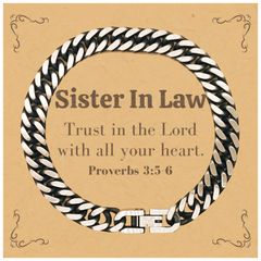 Christian Sister In Law Gifts, Trust in the Lord with all your heart, Bible Verse Scripture Cuban Link Chain Bracelet, Baptism Confirmation Gifts for Sister In Law