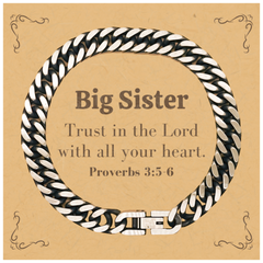 Christian Big Sister Gifts, Trust in the Lord with all your heart, Bible Verse Scripture Cuban Link Chain Bracelet, Baptism Confirmation Gifts for Big Sister