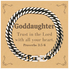 Christian Goddaughter Gifts, Trust in the Lord with all your heart, Bible Verse Scripture Cuban Link Chain Bracelet, Baptism Confirmation Gifts for Goddaughter
