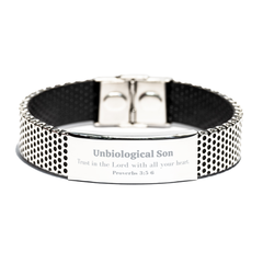 Christian Unbiological Son Gifts, Trust in the Lord with all your heart, Bible Verse Scripture Stainless Steel Bracelet, Baptism Confirmation Gifts for Unbiological Son