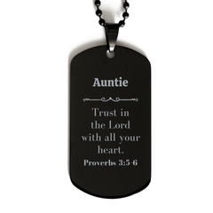 Christian Auntie Gifts, Trust in the Lord with all your heart, Bible Verse Scripture Black Dog Tag, Baptism Confirmation Gifts for Auntie