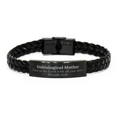 Christian Unbiological Mother Gifts, Trust in the Lord with all your heart, Bible Verse Scripture Braided Leather Bracelet, Baptism Confirmation Gifts for Unbiological Mother