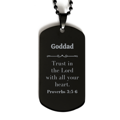 Christian Goddad Gifts, Trust in the Lord with all your heart, Bible Verse Scripture Black Dog Tag, Baptism Confirmation Gifts for Goddad