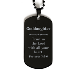 Christian Goddaughter Gifts, Trust in the Lord with all your heart, Bible Verse Scripture Black Dog Tag, Baptism Confirmation Gifts for Goddaughter