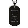 Christian Bonus Son Gifts, Trust in the Lord with all your heart, Bible Verse Scripture Black Dog Tag, Baptism Confirmation Gifts for Bonus Son