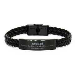 Christian Goddad Gifts, Trust in the Lord with all your heart, Bible Verse Scripture Braided Leather Bracelet, Baptism Confirmation Gifts for Goddad
