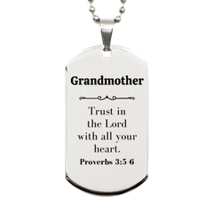 Christian Grandmother Gifts, Trust in the Lord with all your heart, Bible Verse Scripture Silver Dog Tag, Baptism Confirmation Gifts for Grandmother