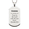 Christian Gramma Gifts, Trust in the Lord with all your heart, Bible Verse Scripture Silver Dog Tag, Baptism Confirmation Gifts for Gramma
