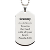 Christian Grammy Gifts, Trust in the Lord with all your heart, Bible Verse Scripture Silver Dog Tag, Baptism Confirmation Gifts for Grammy