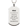 Christian Mimi Gifts, Trust in the Lord with all your heart, Bible Verse Scripture Silver Dog Tag, Baptism Confirmation Gifts for Mimi