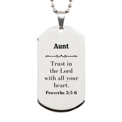 Christian Aunt Gifts, Trust in the Lord with all your heart, Bible Verse Scripture Silver Dog Tag, Baptism Confirmation Gifts for Aunt