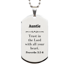 Christian Auntie Gifts, Trust in the Lord with all your heart, Bible Verse Scripture Silver Dog Tag, Baptism Confirmation Gifts for Auntie