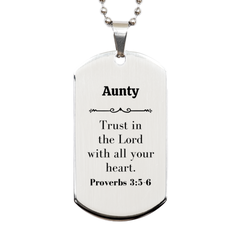 Christian Aunty Gifts, Trust in the Lord with all your heart, Bible Verse Scripture Silver Dog Tag, Baptism Confirmation Gifts for Aunty