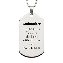 Christian Godmother Gifts, Trust in the Lord with all your heart, Bible Verse Scripture Silver Dog Tag, Baptism Confirmation Gifts for Godmother