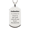Christian Godmother Gifts, Trust in the Lord with all your heart, Bible Verse Scripture Silver Dog Tag, Baptism Confirmation Gifts for Godmother