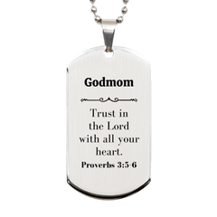 Christian Godmom Gifts, Trust in the Lord with all your heart, Bible Verse Scripture Silver Dog Tag, Baptism Confirmation Gifts for Godmom