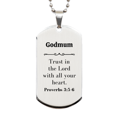 Christian Godmum Gifts, Trust in the Lord with all your heart, Bible Verse Scripture Silver Dog Tag, Baptism Confirmation Gifts for Godmum