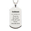 Christian Godmum Gifts, Trust in the Lord with all your heart, Bible Verse Scripture Silver Dog Tag, Baptism Confirmation Gifts for Godmum