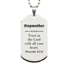 Christian Stepmother Gifts, Trust in the Lord with all your heart, Bible Verse Scripture Silver Dog Tag, Baptism Confirmation Gifts for Stepmother