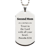 Christian Second Mom Gifts, Trust in the Lord with all your heart, Bible Verse Scripture Silver Dog Tag, Baptism Confirmation Gifts for Second Mom