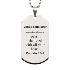 Christian Unbiological Mother Gifts, Trust in the Lord with all your heart, Bible Verse Scripture Silver Dog Tag, Baptism Confirmation Gifts for Unbiological Mother