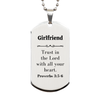 Christian Girlfriend Gifts, Trust in the Lord with all your heart, Bible Verse Scripture Silver Dog Tag, Baptism Confirmation Gifts for Girlfriend