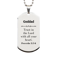 Christian Goddad Gifts, Trust in the Lord with all your heart, Bible Verse Scripture Silver Dog Tag, Baptism Confirmation Gifts for Goddad
