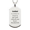 Christian Goddad Gifts, Trust in the Lord with all your heart, Bible Verse Scripture Silver Dog Tag, Baptism Confirmation Gifts for Goddad