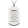 Christian Partner Gifts, Trust in the Lord with all your heart, Bible Verse Scripture Silver Dog Tag, Baptism Confirmation Gifts for Partner