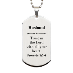 Christian Husband Gifts, Trust in the Lord with all your heart, Bible Verse Scripture Silver Dog Tag, Baptism Confirmation Gifts for Husband