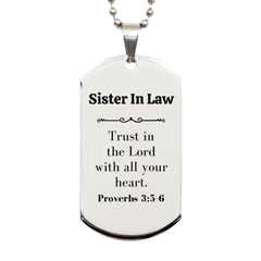 Christian Sister In Law Gifts, Trust in the Lord with all your heart, Bible Verse Scripture Silver Dog Tag, Baptism Confirmation Gifts for Sister In Law