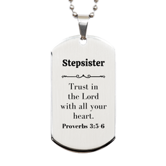 Christian Stepsister Gifts, Trust in the Lord with all your heart, Bible Verse Scripture Silver Dog Tag, Baptism Confirmation Gifts for Stepsister