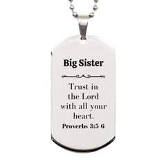 Christian Big Sister Gifts, Trust in the Lord with all your heart, Bible Verse Scripture Silver Dog Tag, Baptism Confirmation Gifts for Big Sister