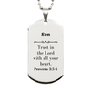 Christian Son Gifts, Trust in the Lord with all your heart, Bible Verse Scripture Silver Dog Tag, Baptism Confirmation Gifts for Son