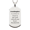 Christian Granddaughter Gifts, Trust in the Lord with all your heart, Bible Verse Scripture Silver Dog Tag, Baptism Confirmation Gifts for Granddaughter