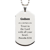 Christian Godson Gifts, Trust in the Lord with all your heart, Bible Verse Scripture Silver Dog Tag, Baptism Confirmation Gifts for Godson