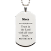 Christian Niece Gifts, Trust in the Lord with all your heart, Bible Verse Scripture Silver Dog Tag, Baptism Confirmation Gifts for Niece