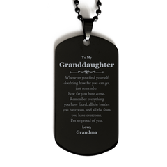 To My Granddaughter Inspirational Black Dog Tag, I'm so proud of you, Granddaughter Birthday Supporting Gifts From Grandma
