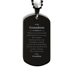 To My Grandson Inspirational Black Dog Tag, I'm so proud of you, Grandson Birthday Supporting Gifts From Grandma