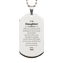To My Daughter Inspirational Silver Dog Tag, I'm so proud of you, Daughter Birthday Supporting Gifts From Dad