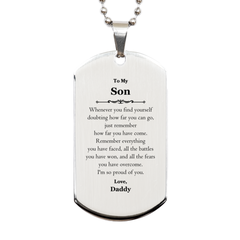To My Son Inspirational Silver Dog Tag, I'm so proud of you, Son Birthday Supporting Gifts From Daddy