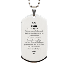 To My Son Inspirational Silver Dog Tag, I'm so proud of you, Son Birthday Supporting Gifts From Pa