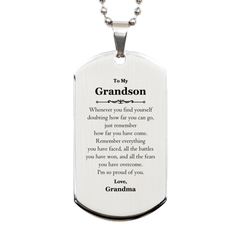 To My Grandson Inspirational Silver Dog Tag, I'm so proud of you, Grandson Birthday Supporting Gifts From Grandma