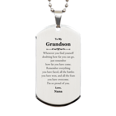 To My Grandson Inspirational Silver Dog Tag, I'm so proud of you, Grandson Birthday Supporting Gifts From Nana