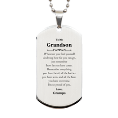 To My Grandson Inspirational Silver Dog Tag, I'm so proud of you, Grandson Birthday Supporting Gifts From Gramps