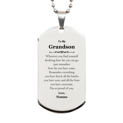 To My Grandson Inspirational Silver Dog Tag, I'm so proud of you, Grandson Birthday Supporting Gifts From Nonno