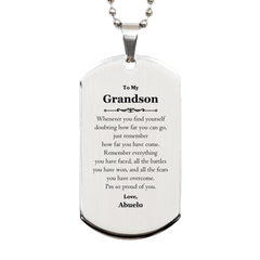 To My Grandson Inspirational Silver Dog Tag, I'm so proud of you, Grandson Birthday Supporting Gifts From Abuelo