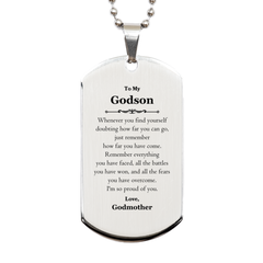 To My Godson Inspirational Silver Dog Tag, I'm so proud of you, Godson Birthday Supporting Gifts From Godmother