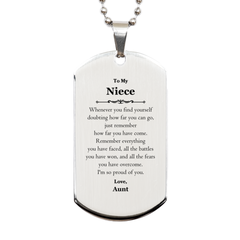 To My Niece Inspirational Silver Dog Tag, I'm so proud of you, Niece Birthday Supporting Gifts From Aunt