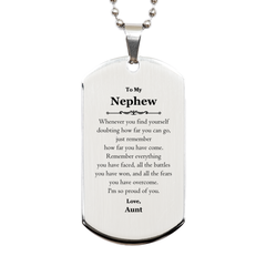 To My Nephew Inspirational Silver Dog Tag, I'm so proud of you, Nephew Birthday Supporting Gifts From Aunt